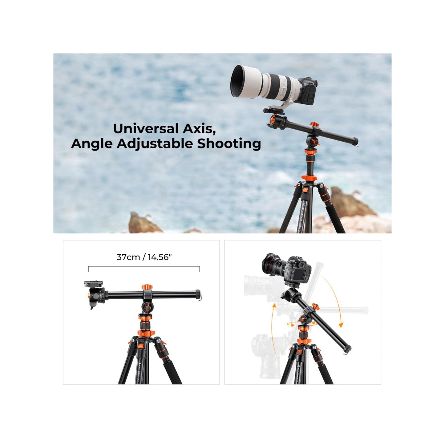 K&F CONCEPT K234A7 Aluminum Tripod + BH-28L Ball Head + S210 Cross Column (KF09.087V6)