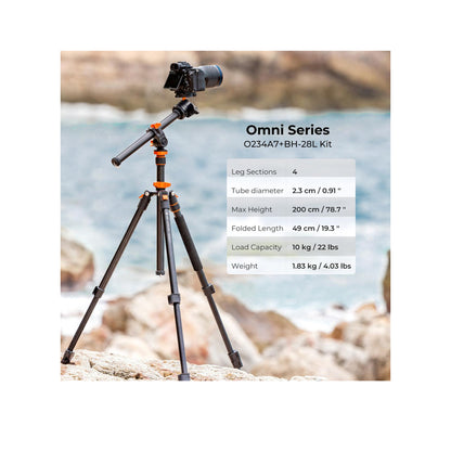 K&F CONCEPT K234A7 Aluminum Tripod + BH-28L Ball Head + S210 Cross Column (KF09.087V6)