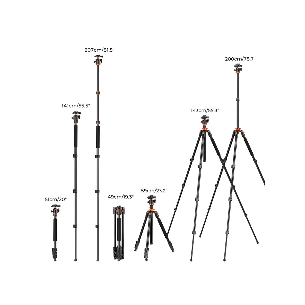 K&F CONCEPT K234A7 Aluminum Tripod + BH-28L Ball Head + S210 Cross Column (KF09.087V6)