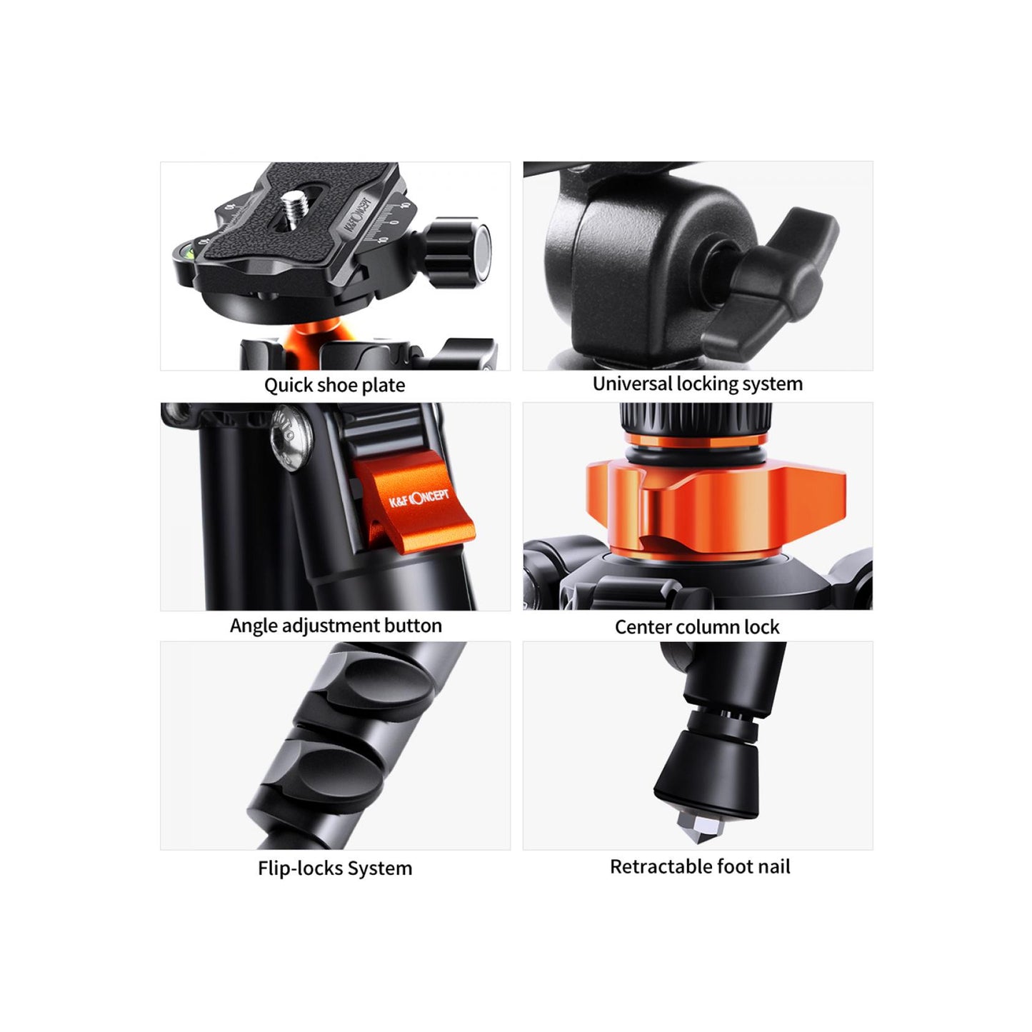 K&F CONCEPT K234A7 Aluminum Tripod + BH-28L Ball Head + S210 Cross Column (KF09.087V6)