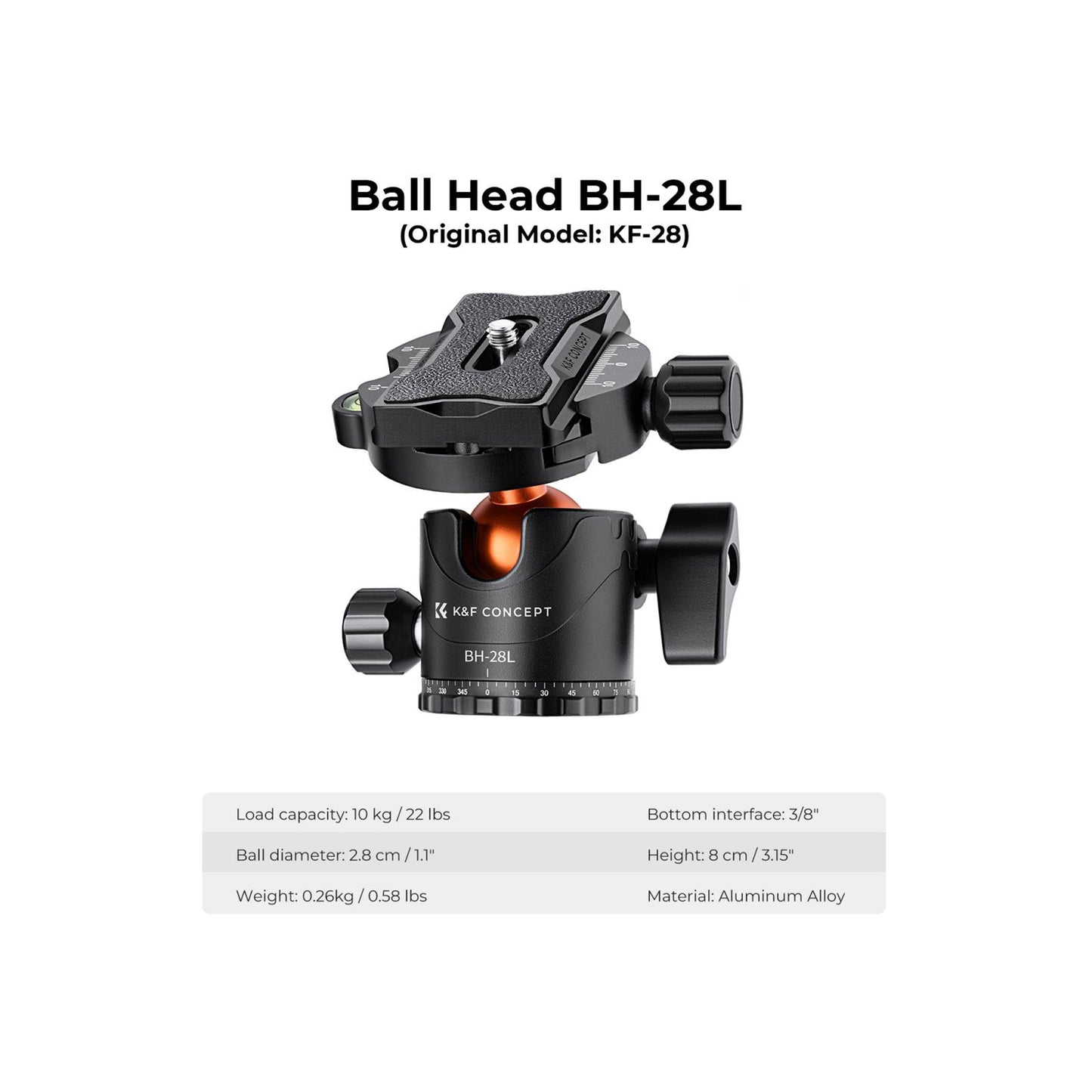 K&F CONCEPT K234A7 Aluminum Tripod + BH-28L Ball Head + S210 Cross Column (KF09.087V6)