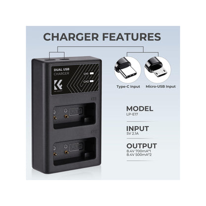 K&F CONCEPT LP-E17 Battery Charger, Dual Slot Quick Charger for Canon-KF28.0008