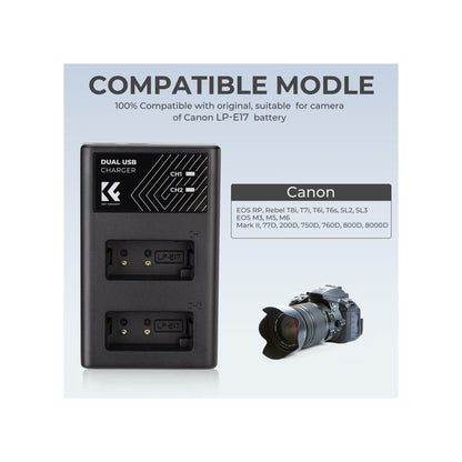 K&F CONCEPT LP-E17 Battery Charger, Dual Slot Quick Charger for Canon-KF28.0008