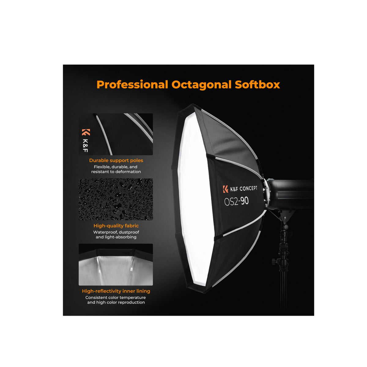 K&F CONCEPT Octagonal Softbox, 90cm/35in Quick Release Softbox with Bowens Mount, Carrying Bag-KF18.0016