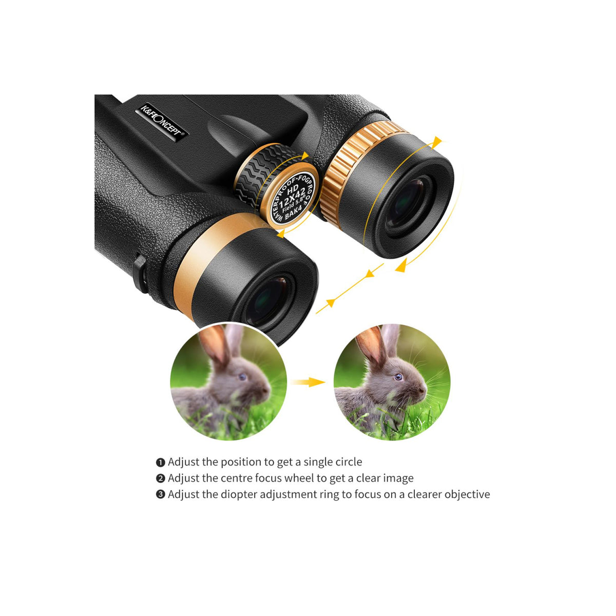 K&F Concept 12x42 HY1242 Waterproof BAK4 Roof Prism Binocular with 5.8 Degree Field of View (KF33.011)