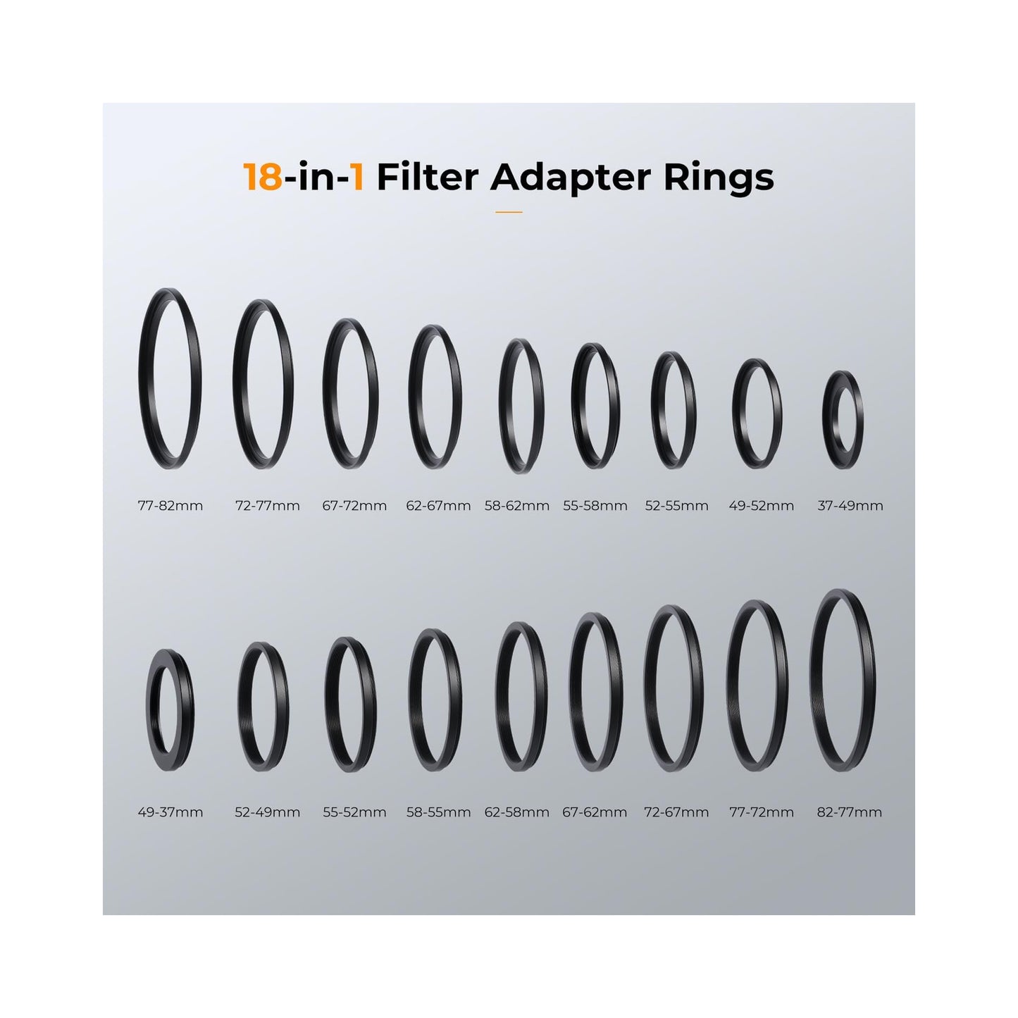 K&F Concept 18 Pieces Filter Ring Adapter Set (SKU.0629)