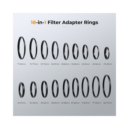 K&F Concept 18 Pieces Filter Ring Adapter Set (SKU.0629)