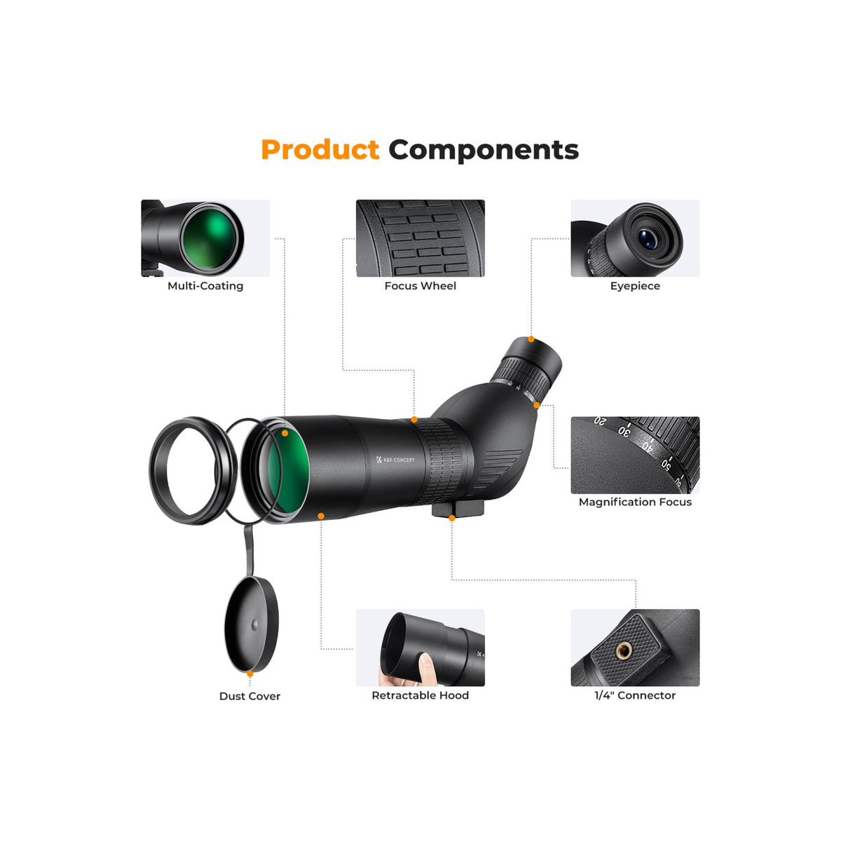 K&F Concept 20–60×60 Waterproof Spotting Scope with Tripod & Phone Adapter – KF33.033V1