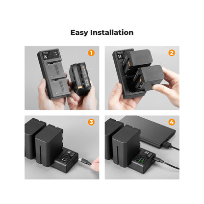 K&F Concept 2 Pack NP-F970 Battery with LED Charger, Compatible with Sony NP-F550 F570 F750 F770 F930 F950 F960 F970, High-Power LED Lights, Monitors, Camera Sliders (KF28.0047)