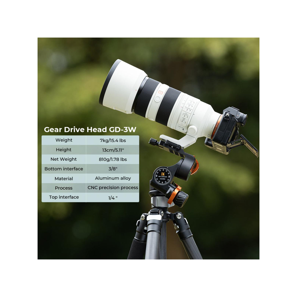 K&F Concept 3-Way Geared Tripod Head(KF31.047)