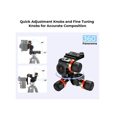 K&F Concept 3-Way Geared Tripod Head(KF31.047)