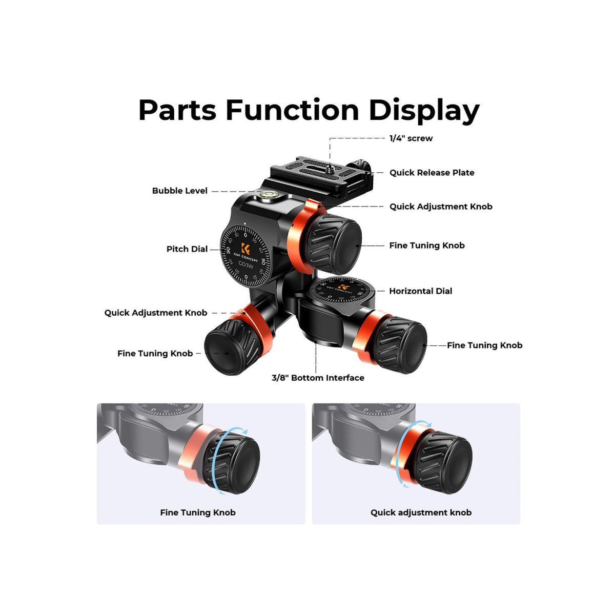 K&F Concept 3-Way Geared Tripod Head(KF31.047)