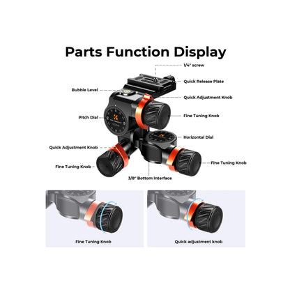 K&F Concept 3-Way Geared Tripod Head(KF31.047)