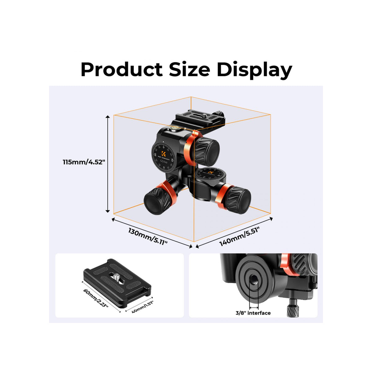 K&F Concept 3-Way Geared Tripod Head(KF31.047)