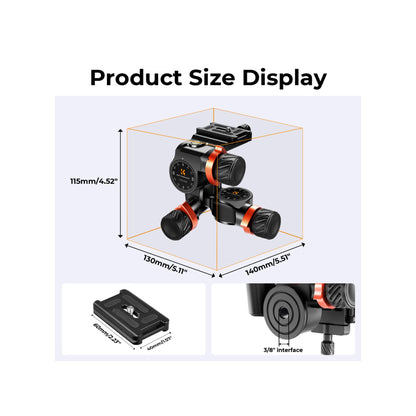 K&F Concept 3-Way Geared Tripod Head(KF31.047)