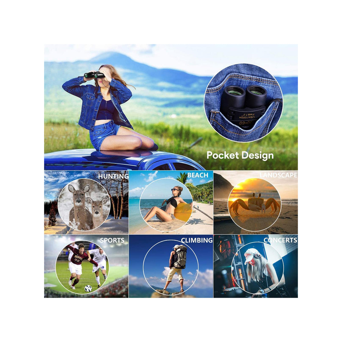 K&F Concept 30X60 Small Pocket Binoculars Compact Adults Mini Kids Binoculars Boys for Bird Watching / Concert Theater Opera (KF33.034)