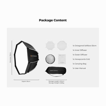 K&F Concept 55cm Octagonal Softbox Quick Release Bowens Mount Softbox with Honeycomb Grid-KF18.007