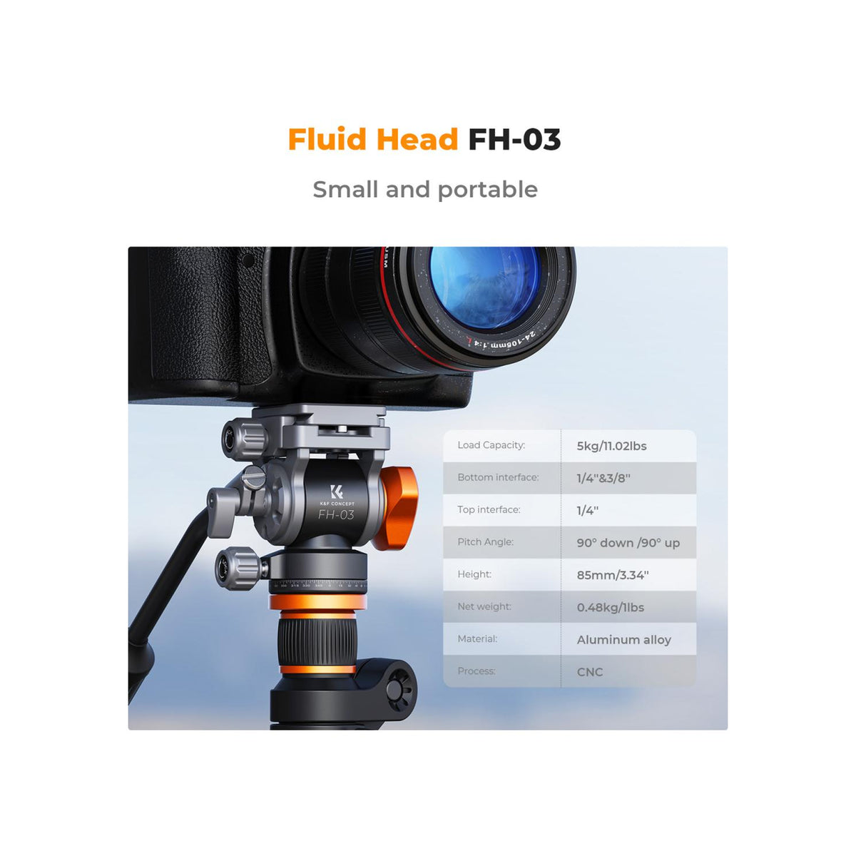 K&F Concept FH-03 Video Fluid Head with Arca-Swiss Quick-Release Plate-KF31.087