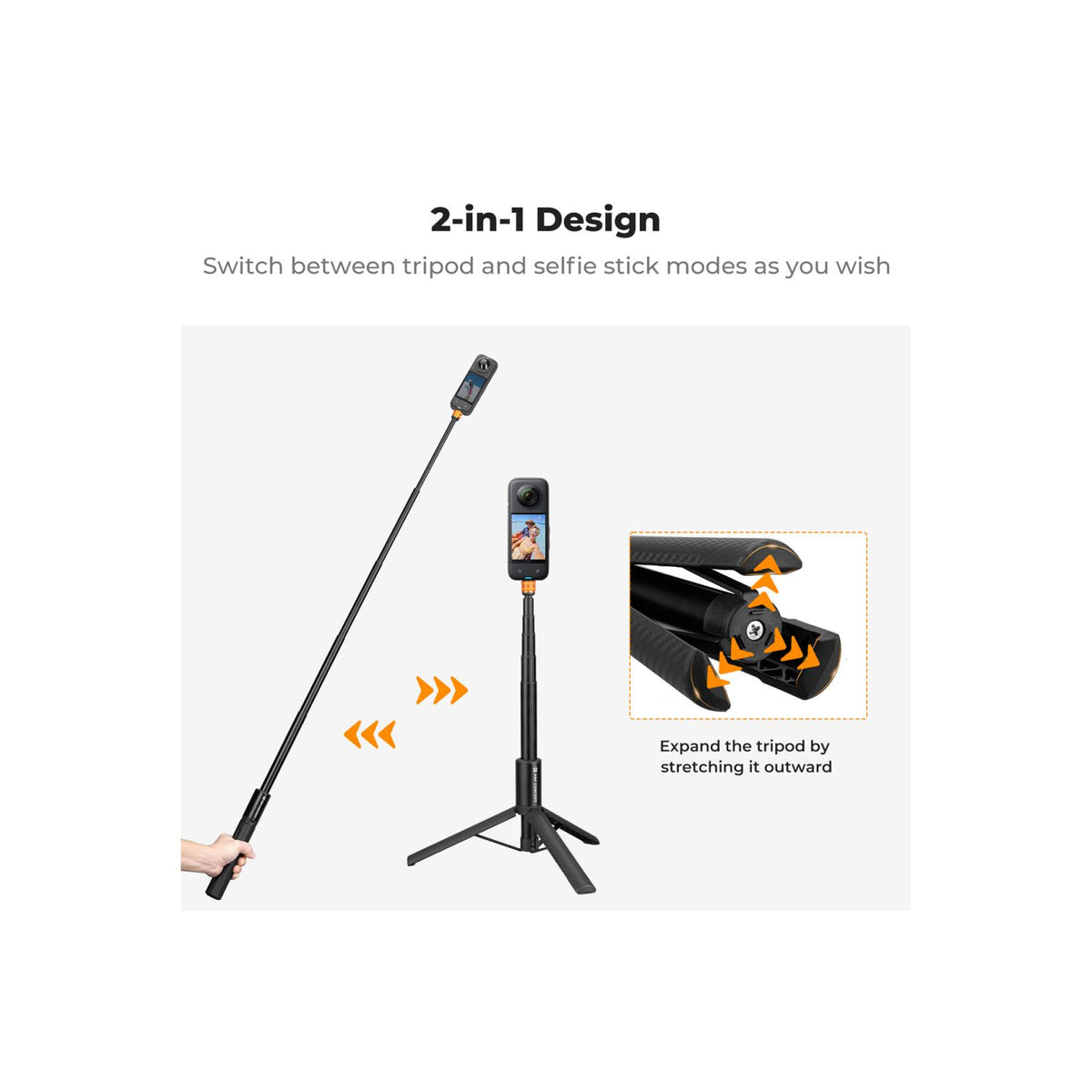K&F Concept Invisible Selfie Stick, Extension Long Pole（120cm) for Insta360 Camera (KF09.141)