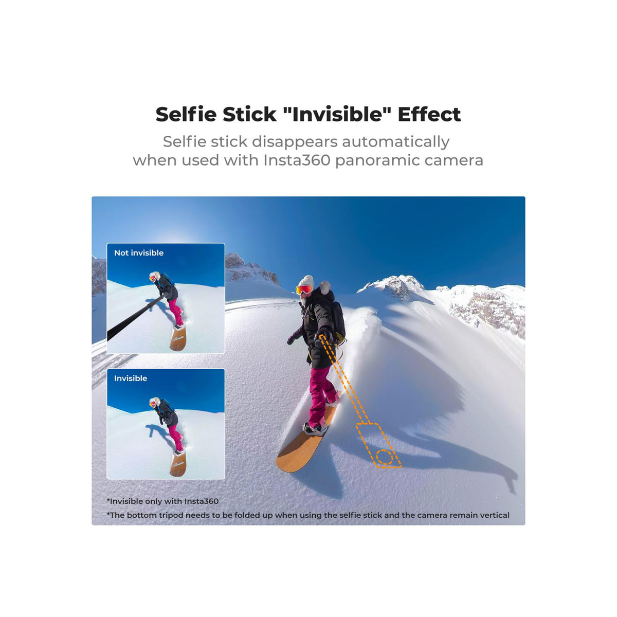 K&F Concept Invisible Selfie Stick, Extension Long Pole（120cm) for Insta360 Camera (KF09.141)