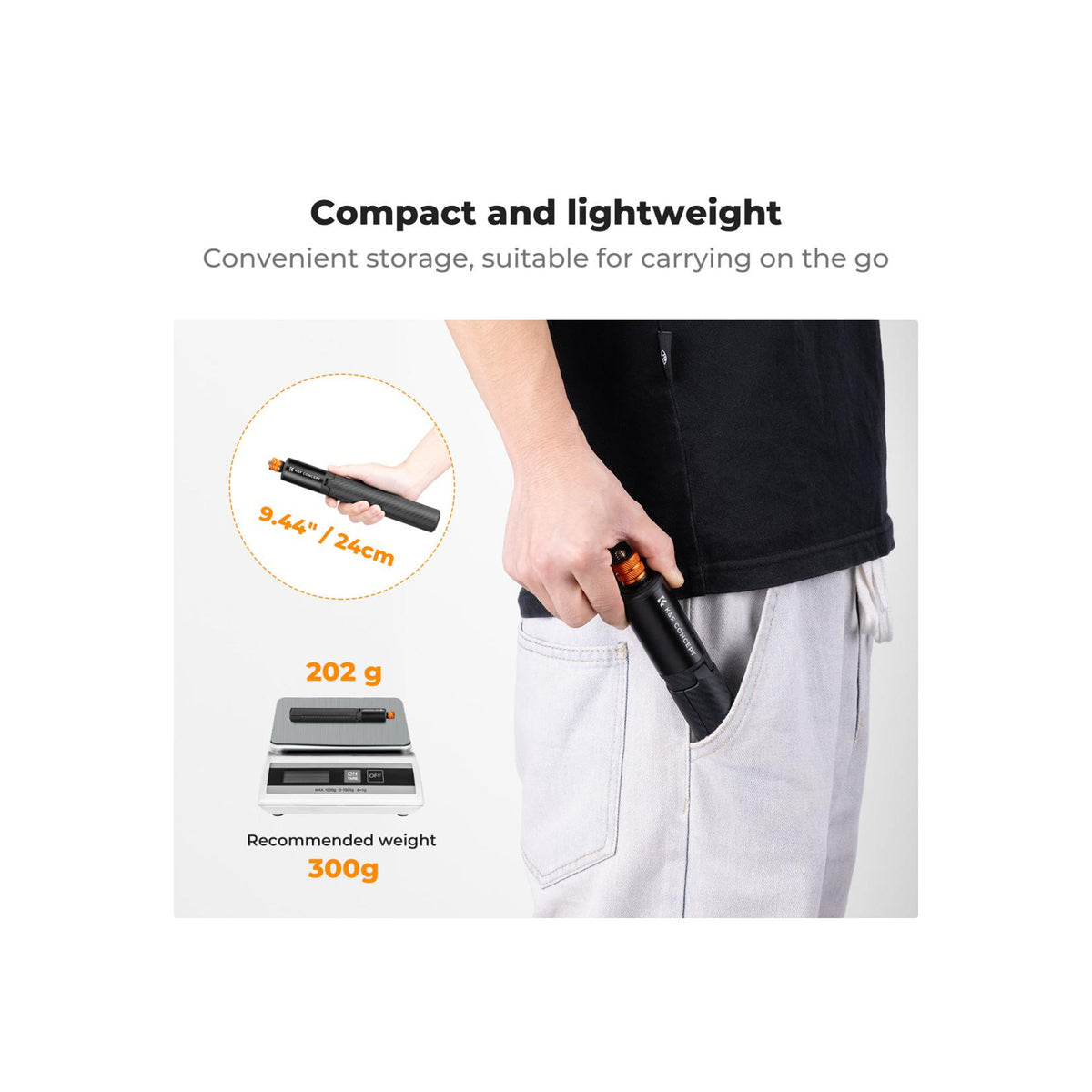 K&F Concept Invisible Selfie Stick, Extension Long Pole（120cm) for Insta360 Camera (KF09.141)