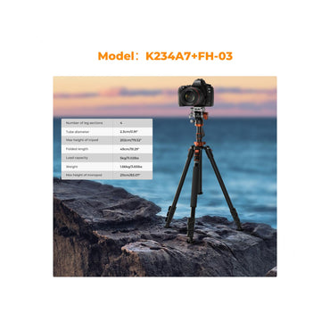 K&F Concept KF09.136 K234A7+FH-03 Professional Video Tripod with Fluid Head