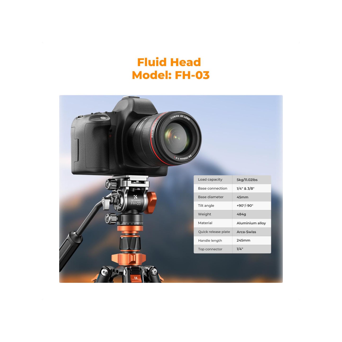 K&F Concept KF09.136 K234A7+FH-03 Professional Video Tripod with Fluid Head