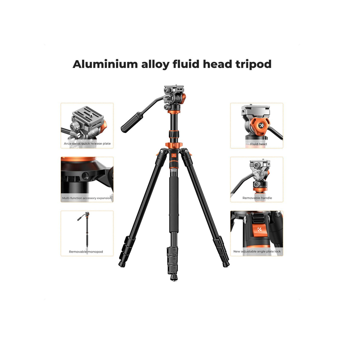K&F Concept KF09.136 K234A7+FH-03 Professional Video Tripod with Fluid Head