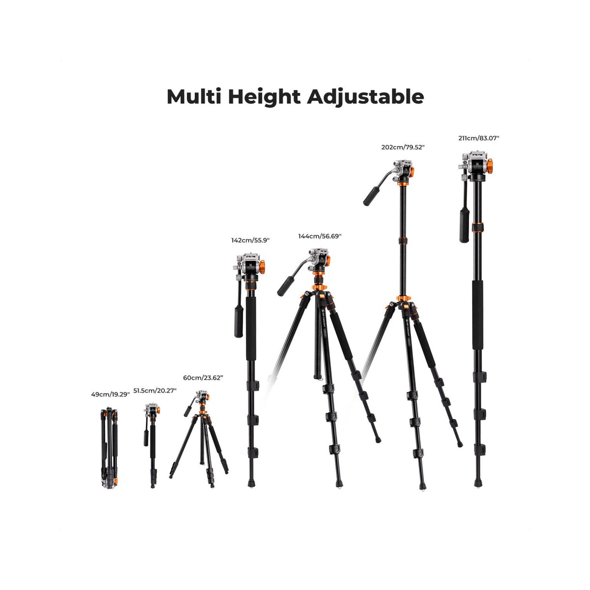 K&F Concept KF09.136 K234A7+FH-03 Professional Video Tripod with Fluid Head
