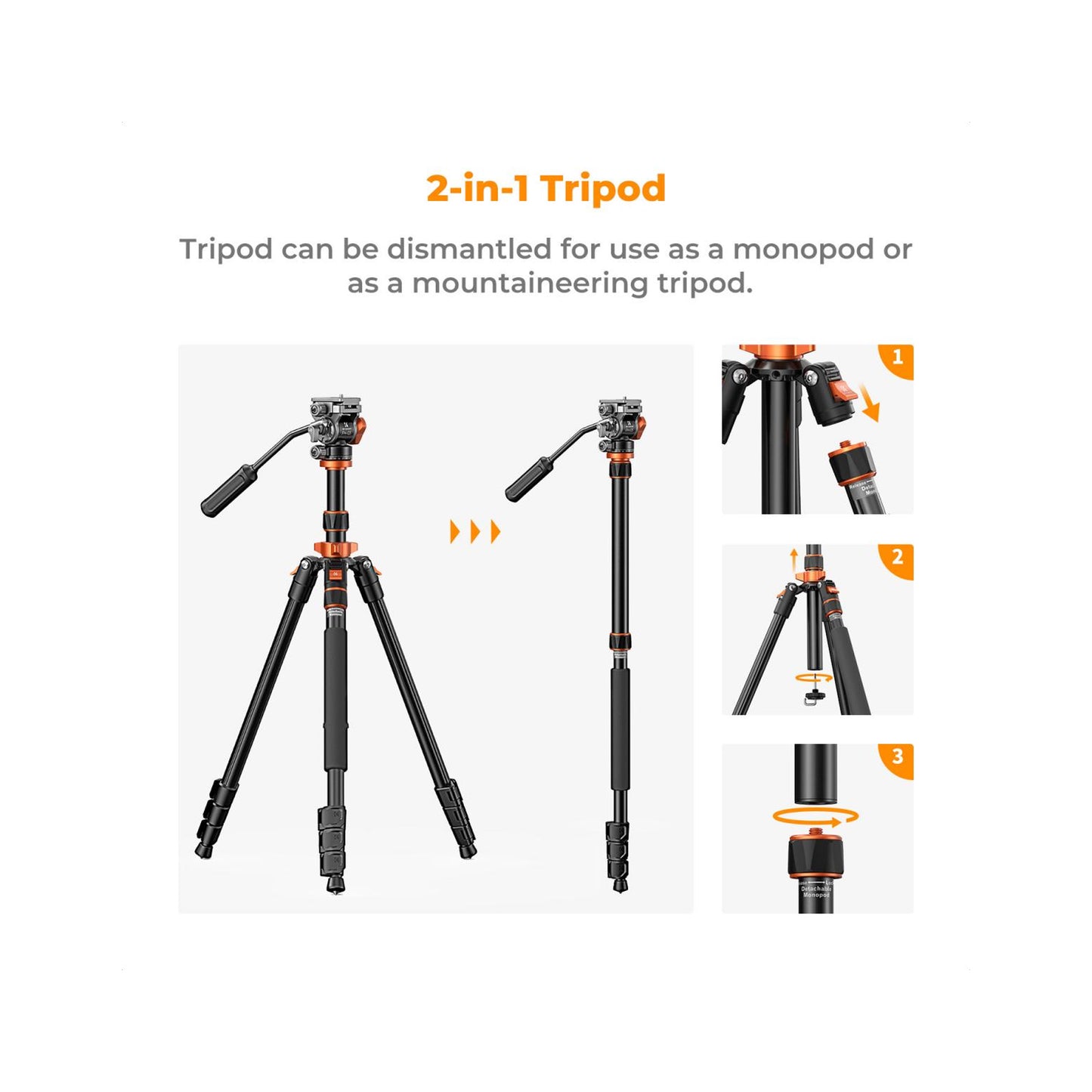 K&F Concept KF09.136 K234A7+FH-03 Professional Video Tripod with Fluid Head