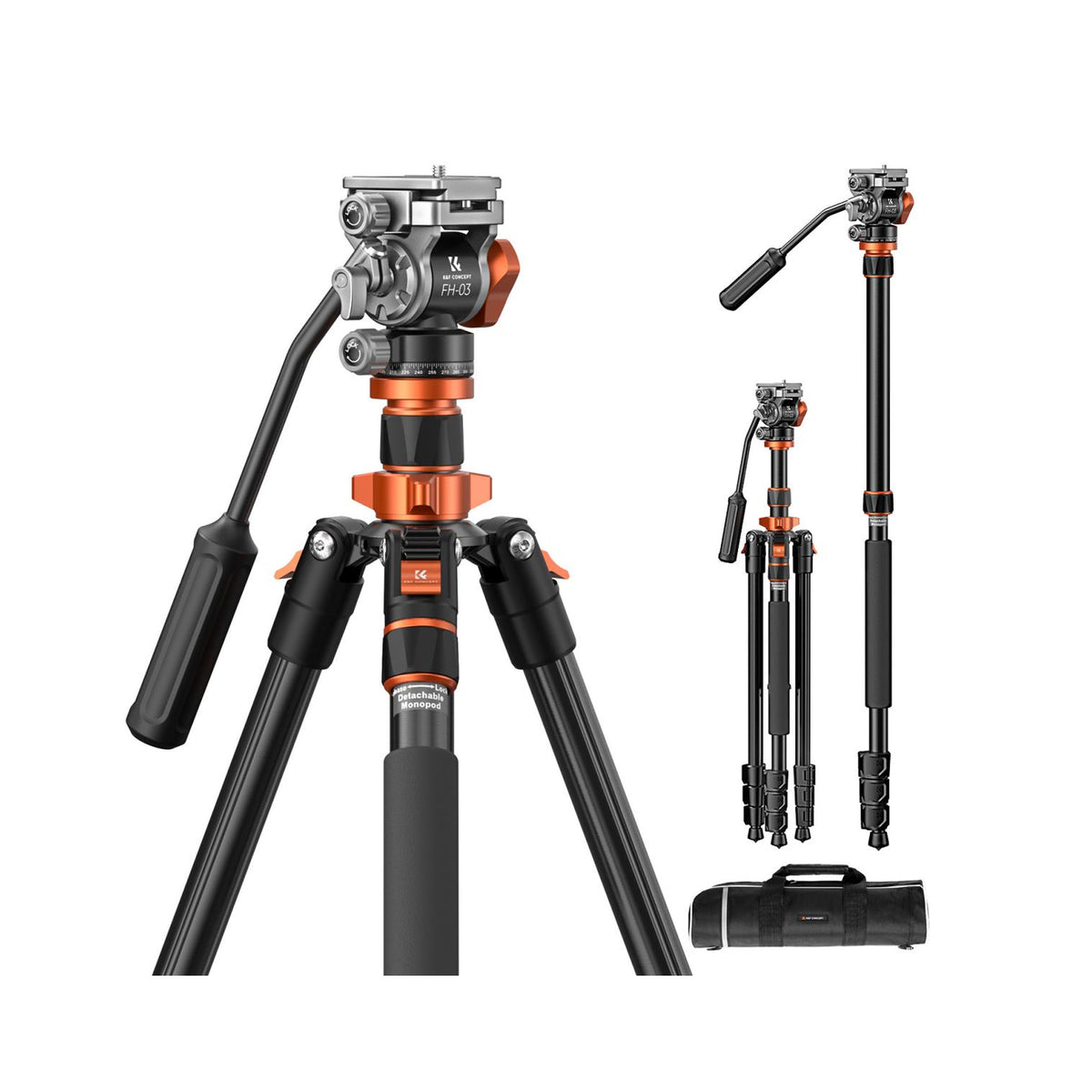 K&F Concept KF09.136 K234A7+FH-03 Professional Video Tripod with Fluid Head