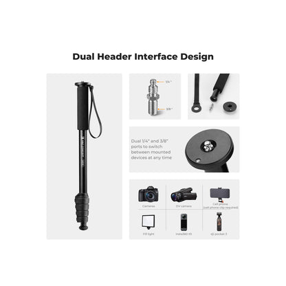 K&F Concept KF09.138V1 Camera Monopod 5-Section Height Aluminum Monopod with Metal and Rubber MS16