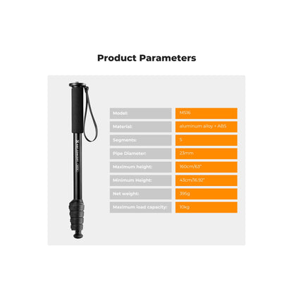 K&F Concept KF09.138V1 Camera Monopod 5-Section Height Aluminum Monopod with Metal and Rubber MS16