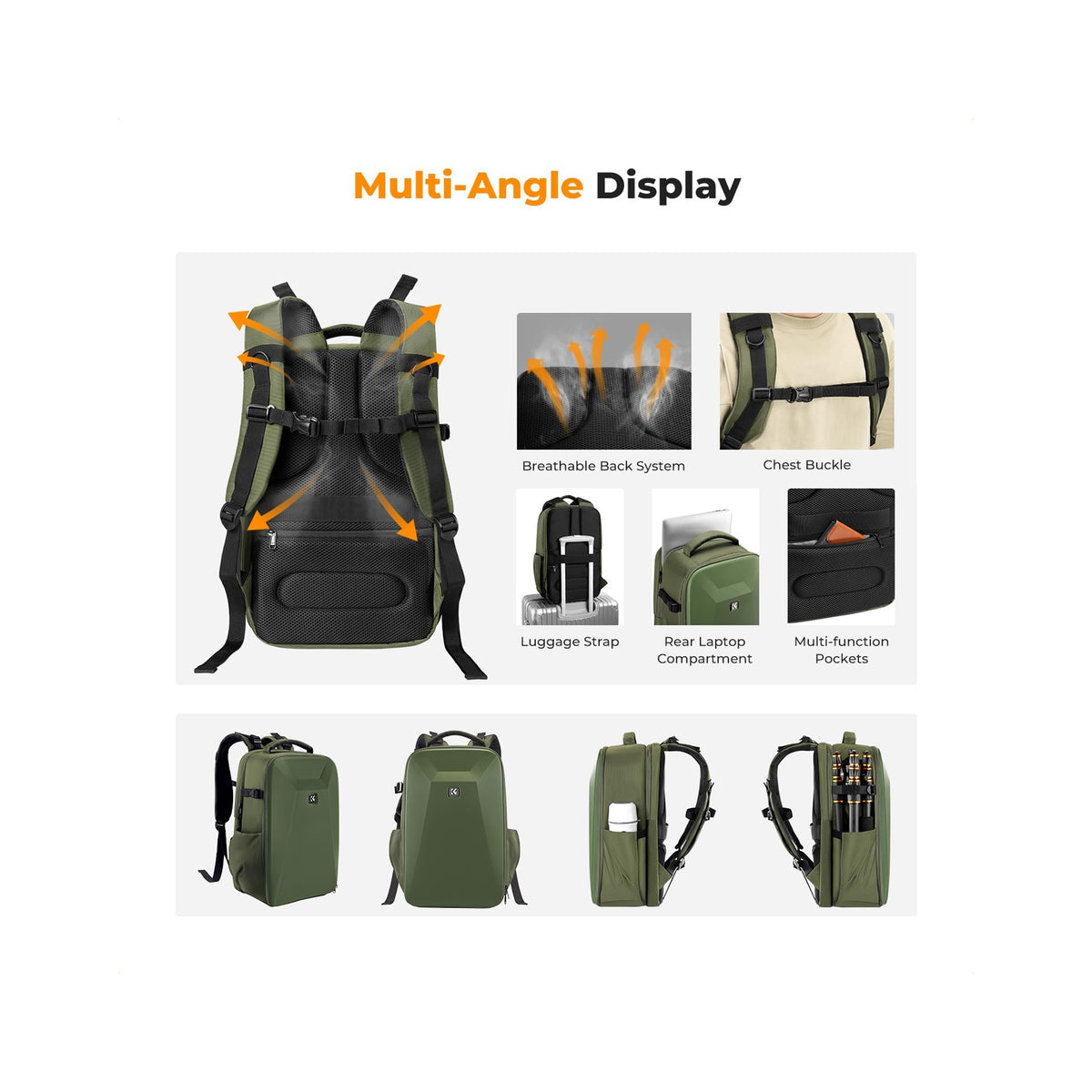 K&F Concept KF13.134V3 Green Camera Backpack Bag 22L