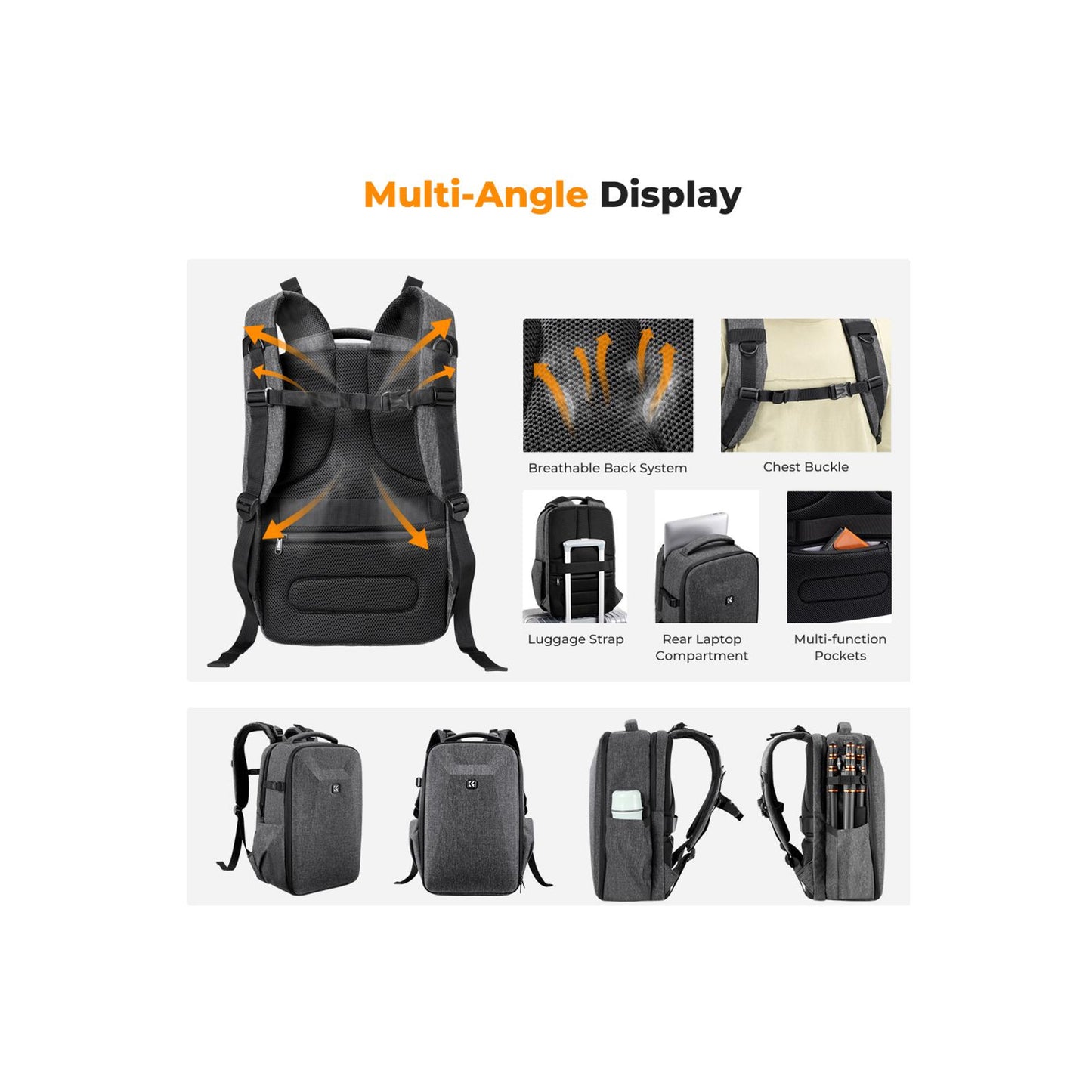 K&F Concept KF13.134V4 Grey Camera Backpack Bag 22L