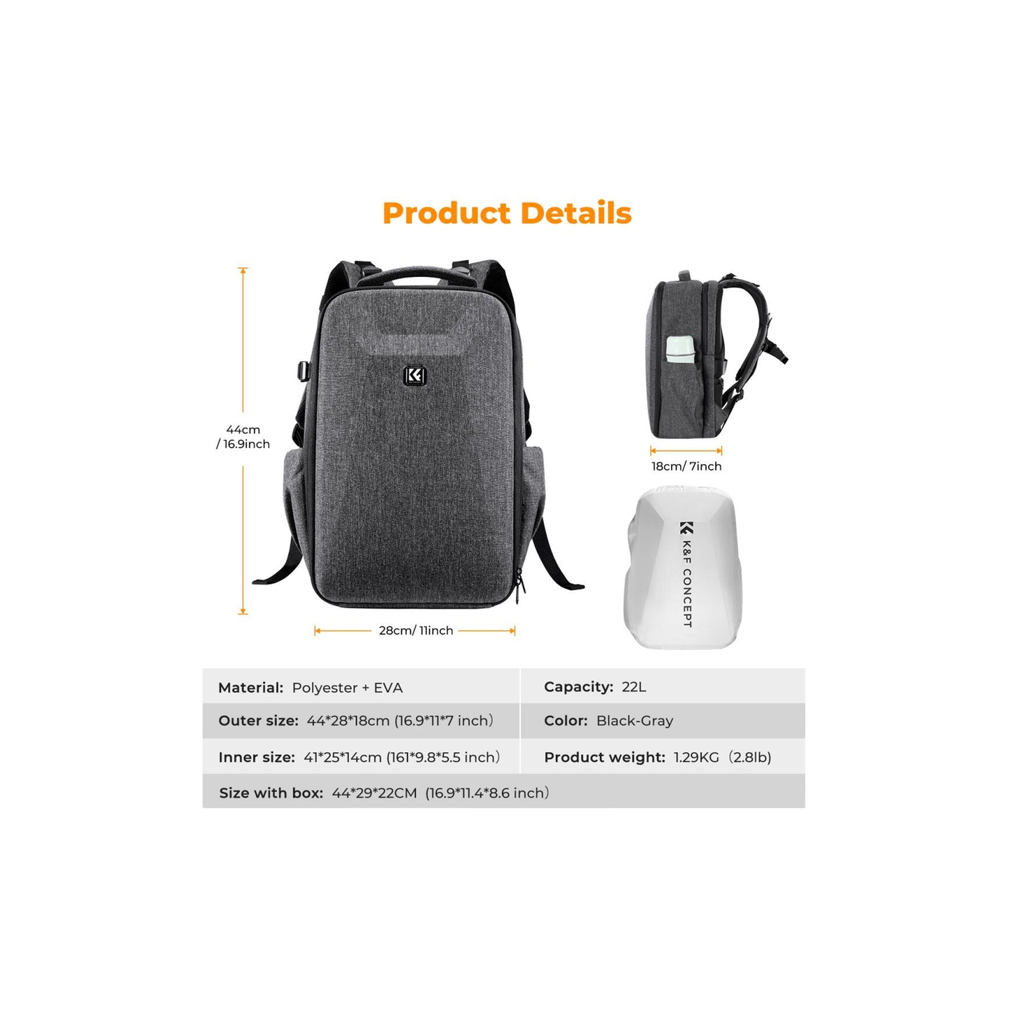 K&F Concept KF13.134V4 Grey Camera Backpack Bag 22L