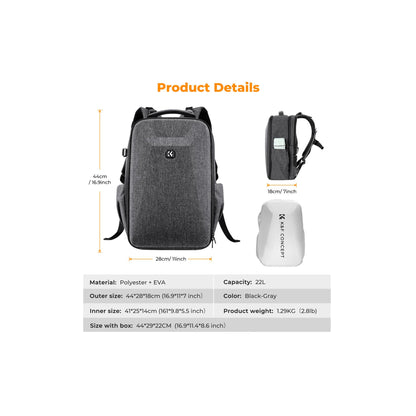 K&F Concept KF13.134V4 Grey Camera Backpack Bag 22L
