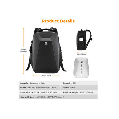 K&F Concept KF13.134 Black Camera Backpack Bag 22L