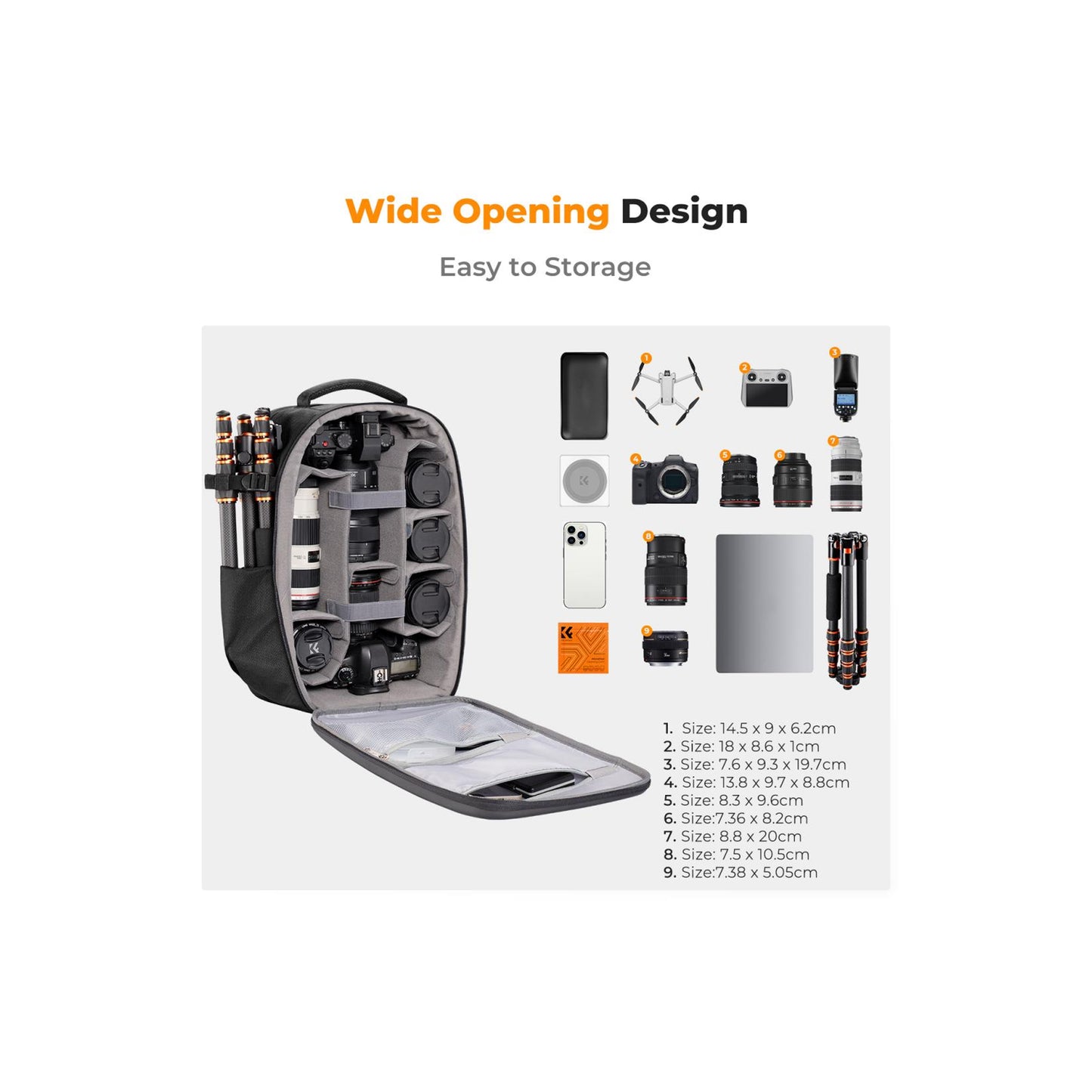 K&F Concept KF13.134 Black Camera Backpack Bag 22L