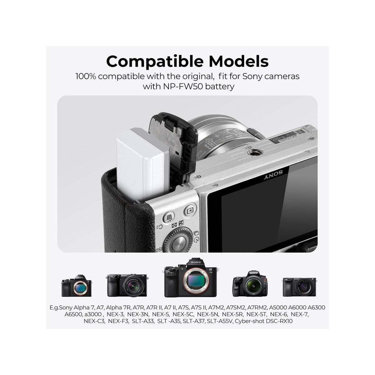 K&F Concept NP-FW50 1100mAh USB-C Batteries for Sony Cameras-KF28.0026