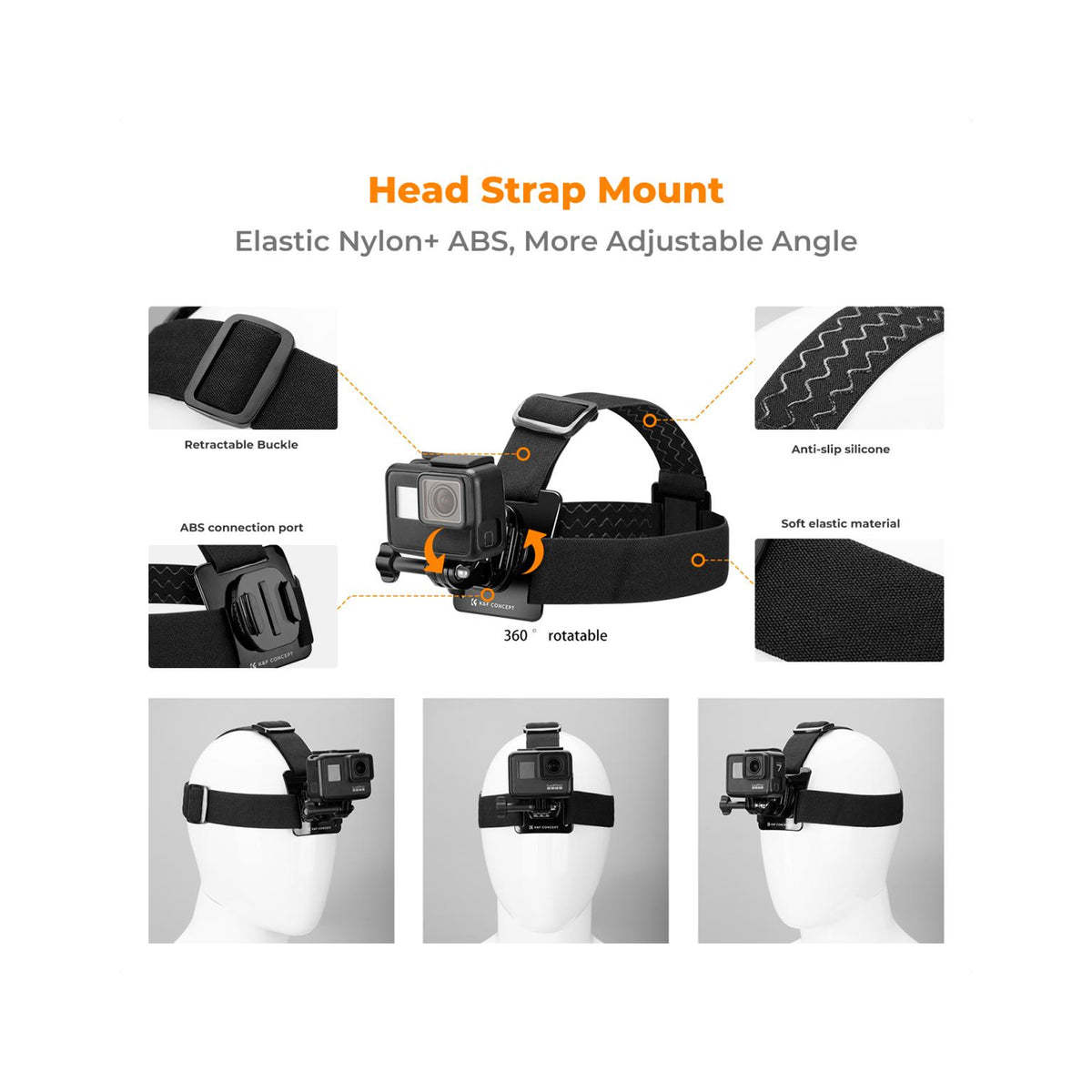 K&F Concept SKU.2289 Head Strap & Chest Mount Accessories Set for GoPro / DJI Osmo / Insta360 Action Camera