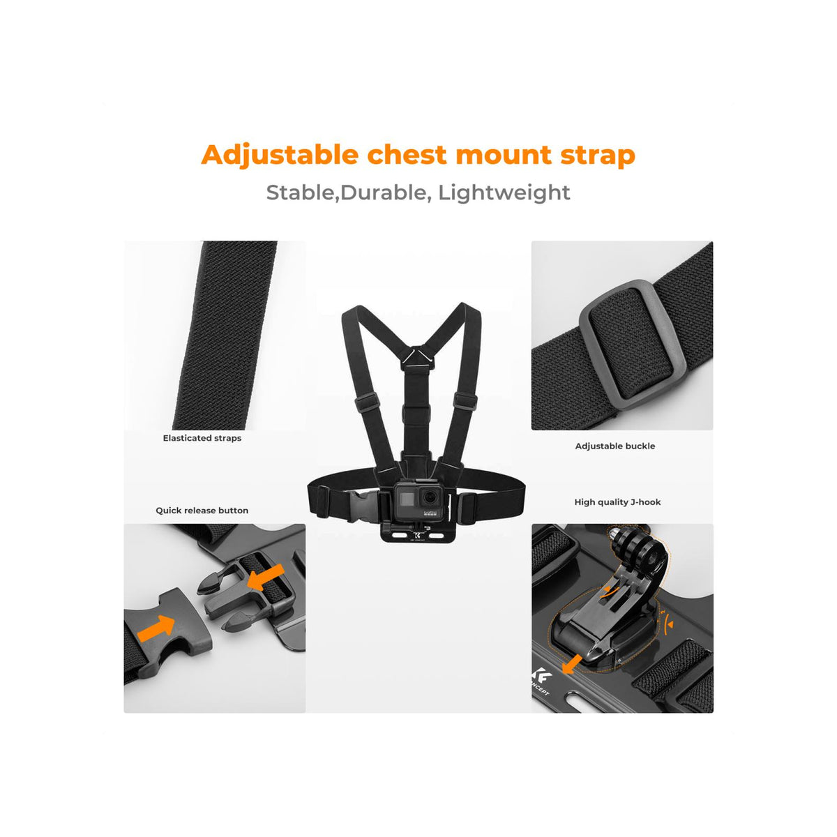 K&F Concept SKU.2289 Head Strap & Chest Mount Accessories Set for GoPro / DJI Osmo / Insta360 Action Camera