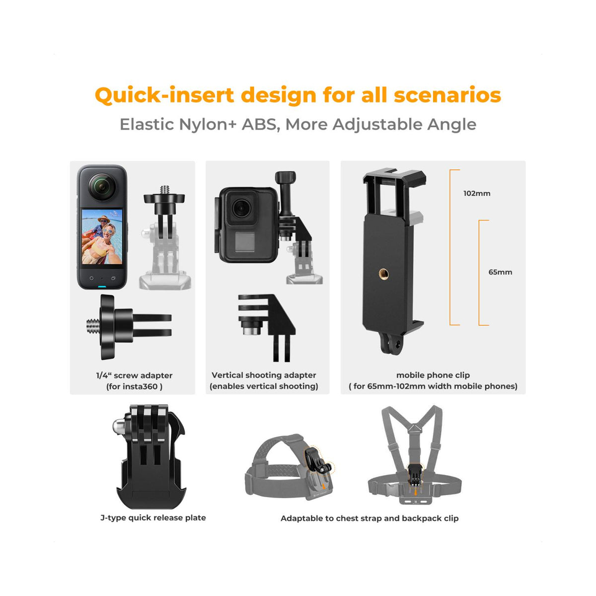 K&F Concept SKU.2289 Head Strap & Chest Mount Accessories Set for GoPro / DJI Osmo / Insta360 Action Camera