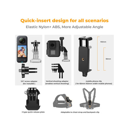K&F Concept SKU.2289 Head Strap & Chest Mount Accessories Set for GoPro / DJI Osmo / Insta360 Action Camera