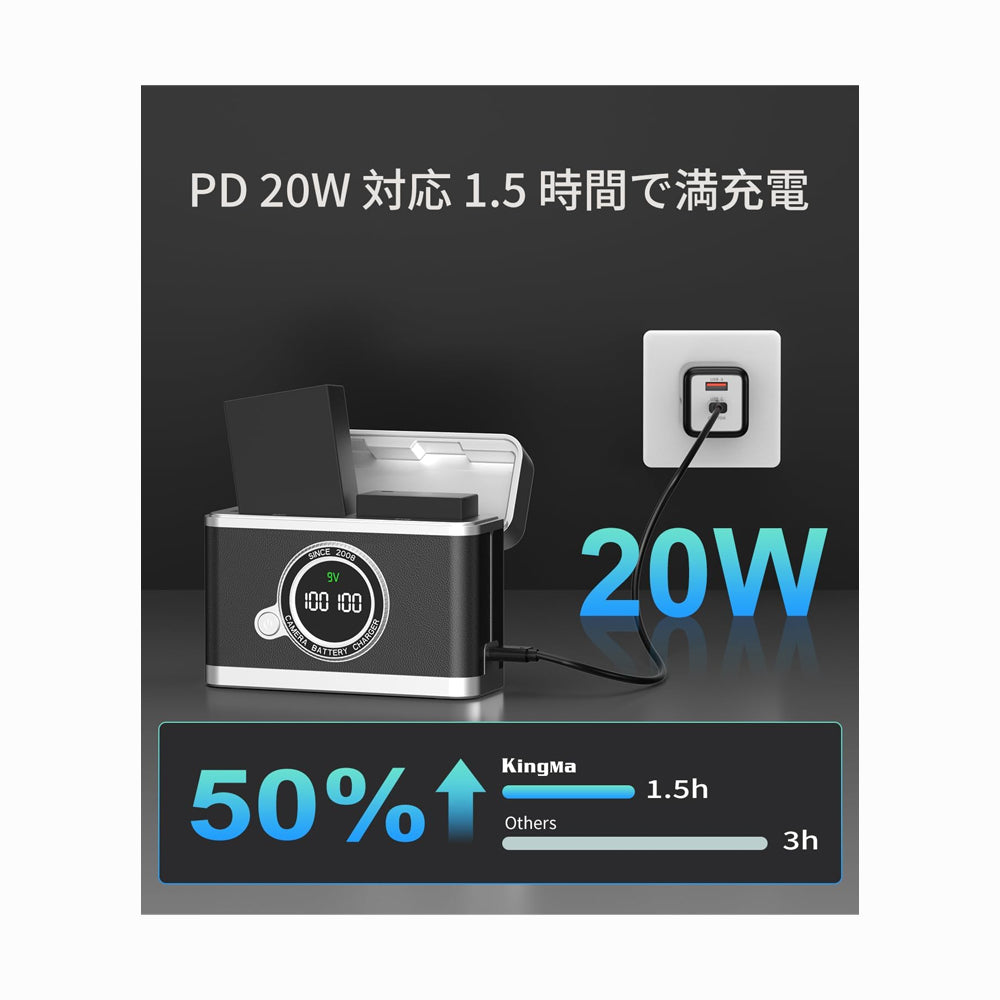 Kingma NP-W126 Dual Slot Charging Storage Case Black