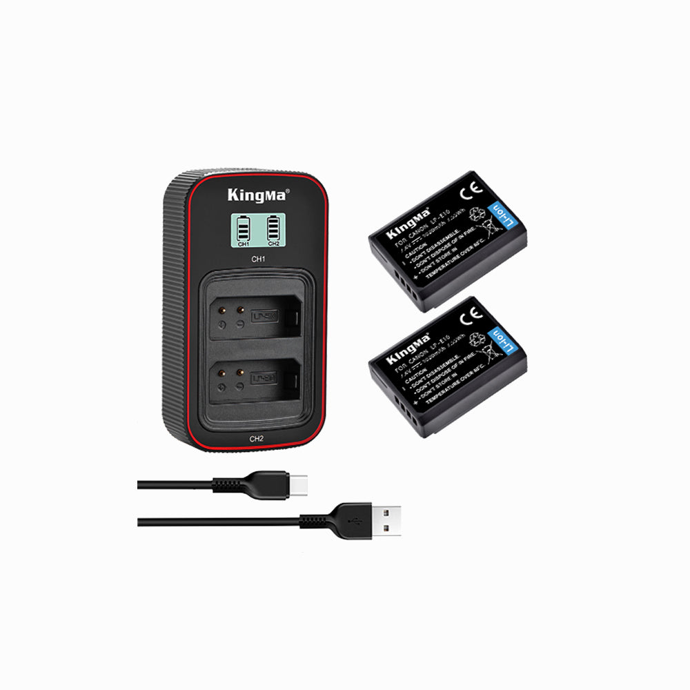 Kingma LP-E10 Battery USB LCD Dual Charger with 2 Batteries Kit for Canon