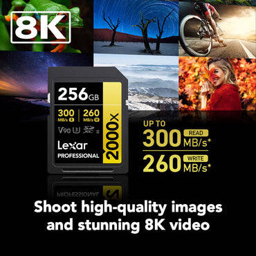 LEXAR PROFESSIONAL 256GB 2000X SDHC UHS-II MEMORY CARD 300MB/S - 260MB/S C10 V90 U3 - LSD2000256G-BNNNG