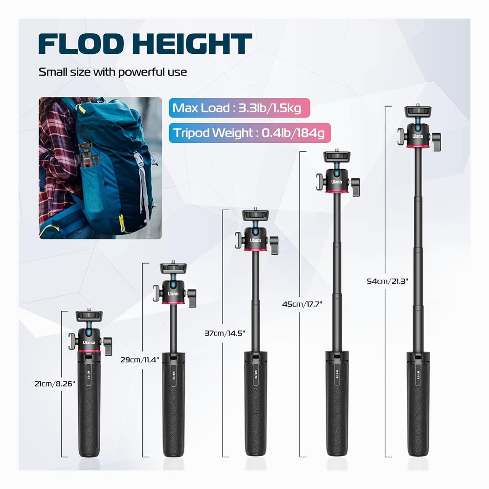 Ulanzi MT-73 Portable Mini Camera Tripod with Retractable Selfie Stick for Camera Phone 55cm