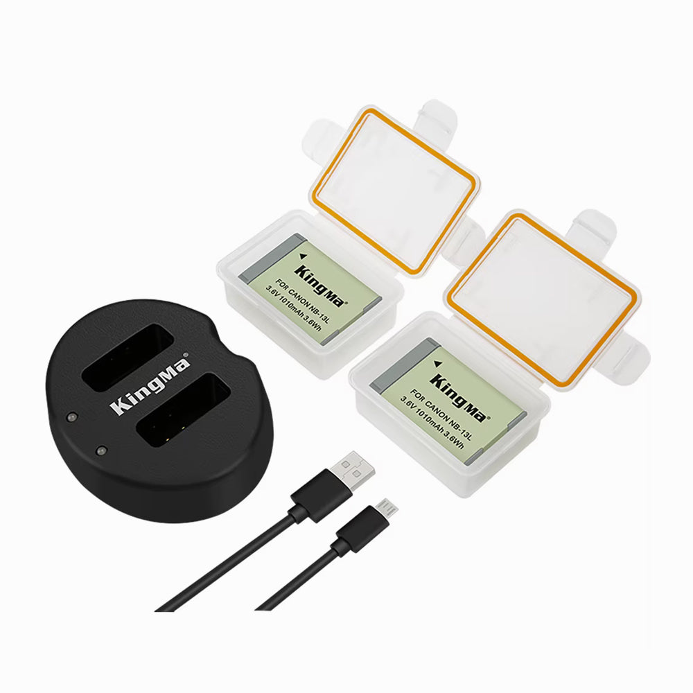 KingMa NB-13L Battery (2 pcs) + Dual Slot USB Charger Kit (For Canon NB13L NB 13L)