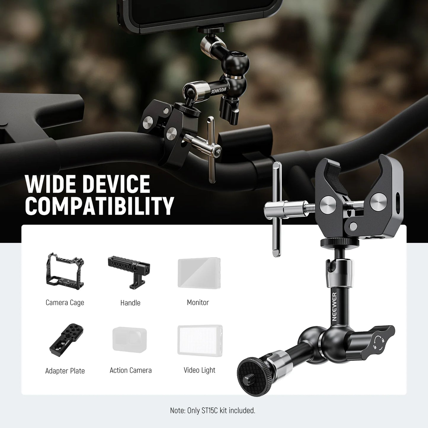 NEEWER 11-inch Articulating Magic Arm Clamp Mount with Super Clamp, Camera Monitor Mount with 1/4" 3/8" ARRI Locating Pins & Holes for DSLR Action Camera Video Light ST16C